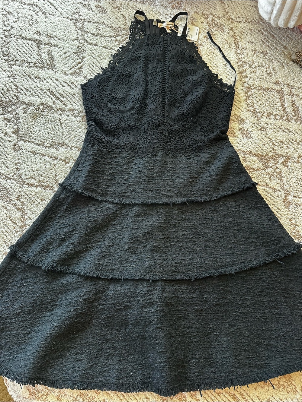 NWT Rebecca Taylor Black Lace Halter Tiered Dress Romantic Cocktail Mini